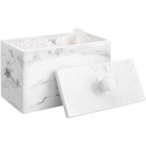 Cotton Swab Holder, Resin Cotton Ball Canister w/ Lid, 2 Compartment Dispenser